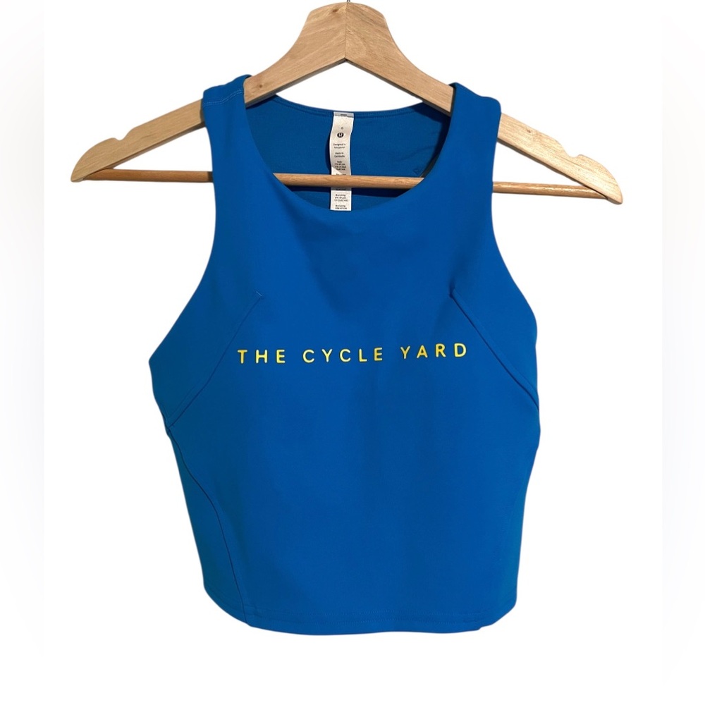 Lululemon Invigorate Training Tank Poolside Blue Custom The Cycle Yard Logo Sz 6